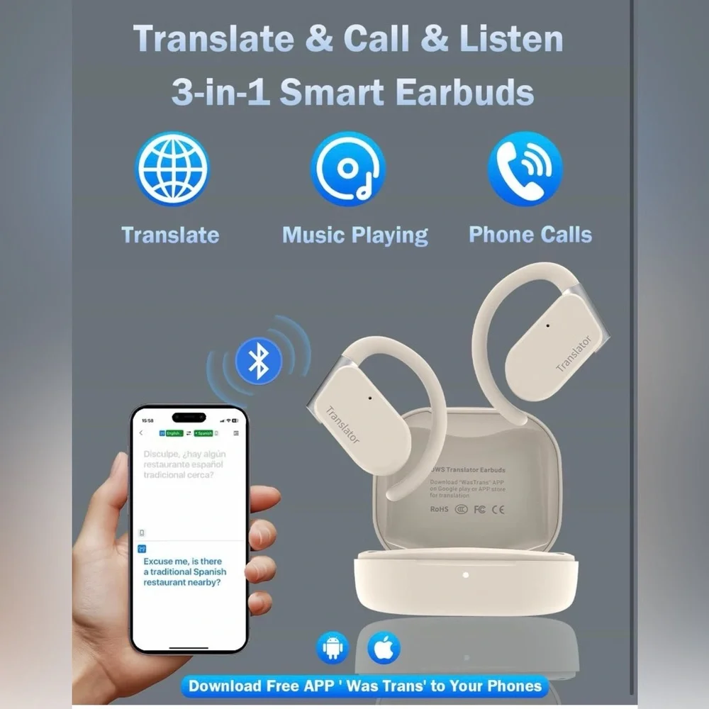 M9 Translation Earbuds— (Beige, Online Version)